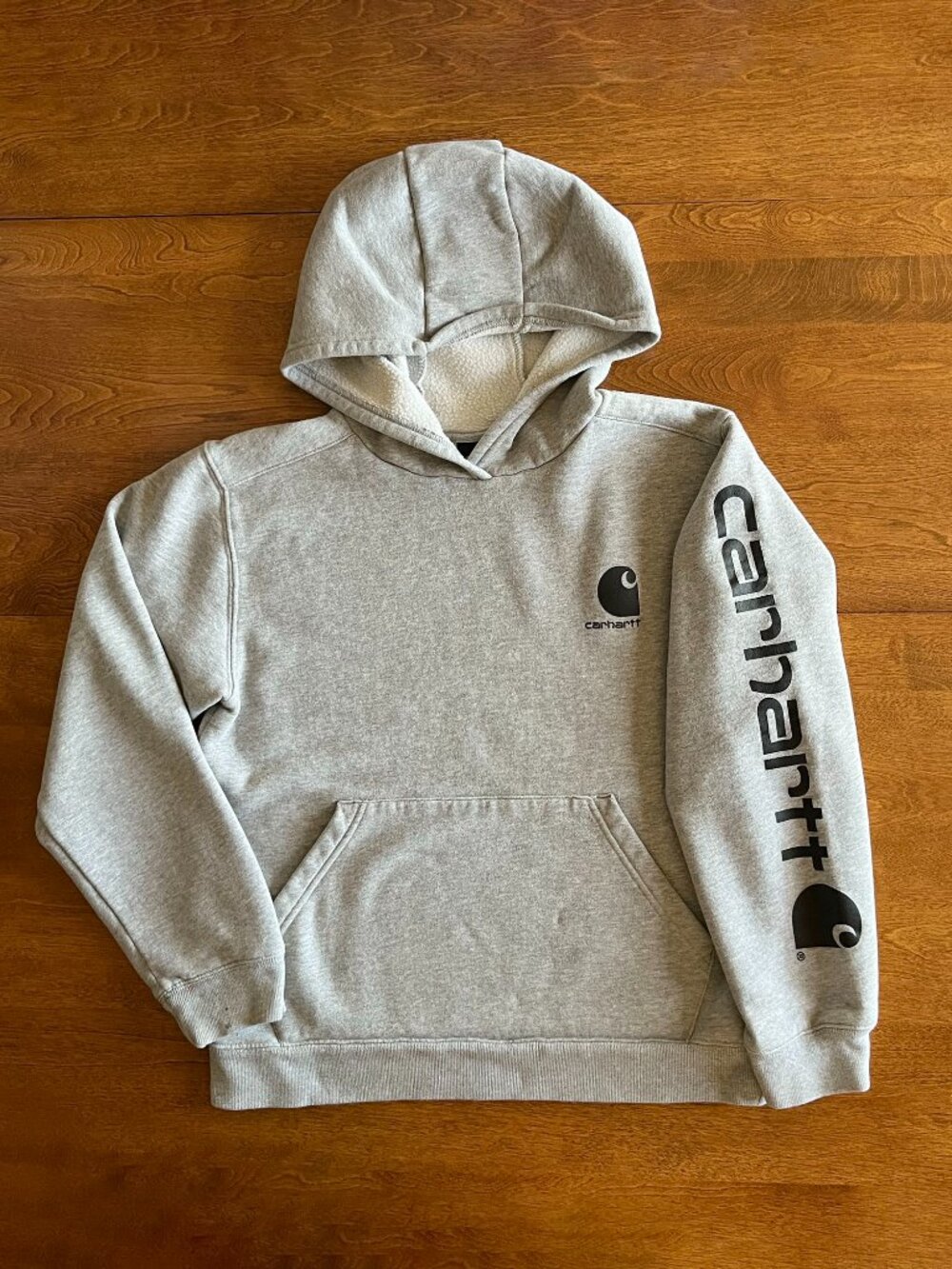 Carhartt gray logo hoodie L 14-16